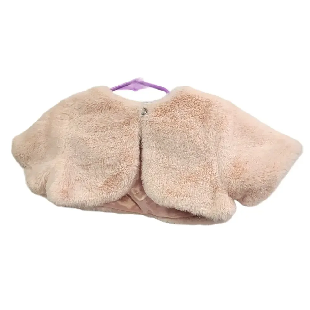 Toddler Girls Faux Fur Shrug w/‎ Rhinestone Button - Pink - Size 2T